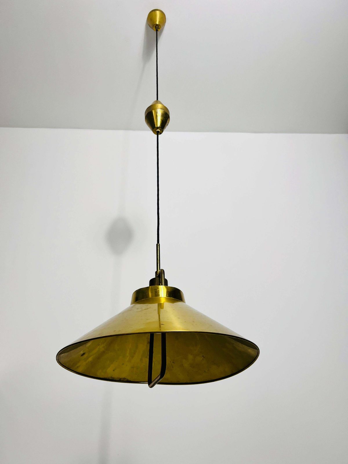 Lighting Golden Brass Pendant Lamp By Fritz Schlägel For Lyfa, 1970s photo