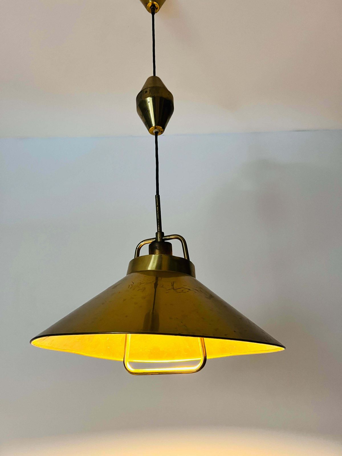 543.0 Golden Brass Pendant Lamp By Fritz Schlägel For Lyfa, 1970s photo
