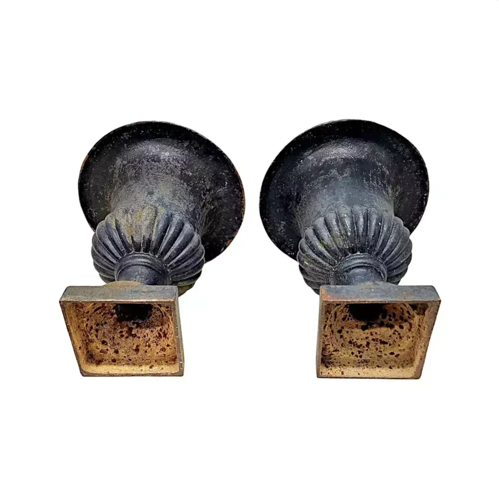 A Fabulous Pair Of 19th Century Large Heavy Cast Iron Garden Urns photo vintage
