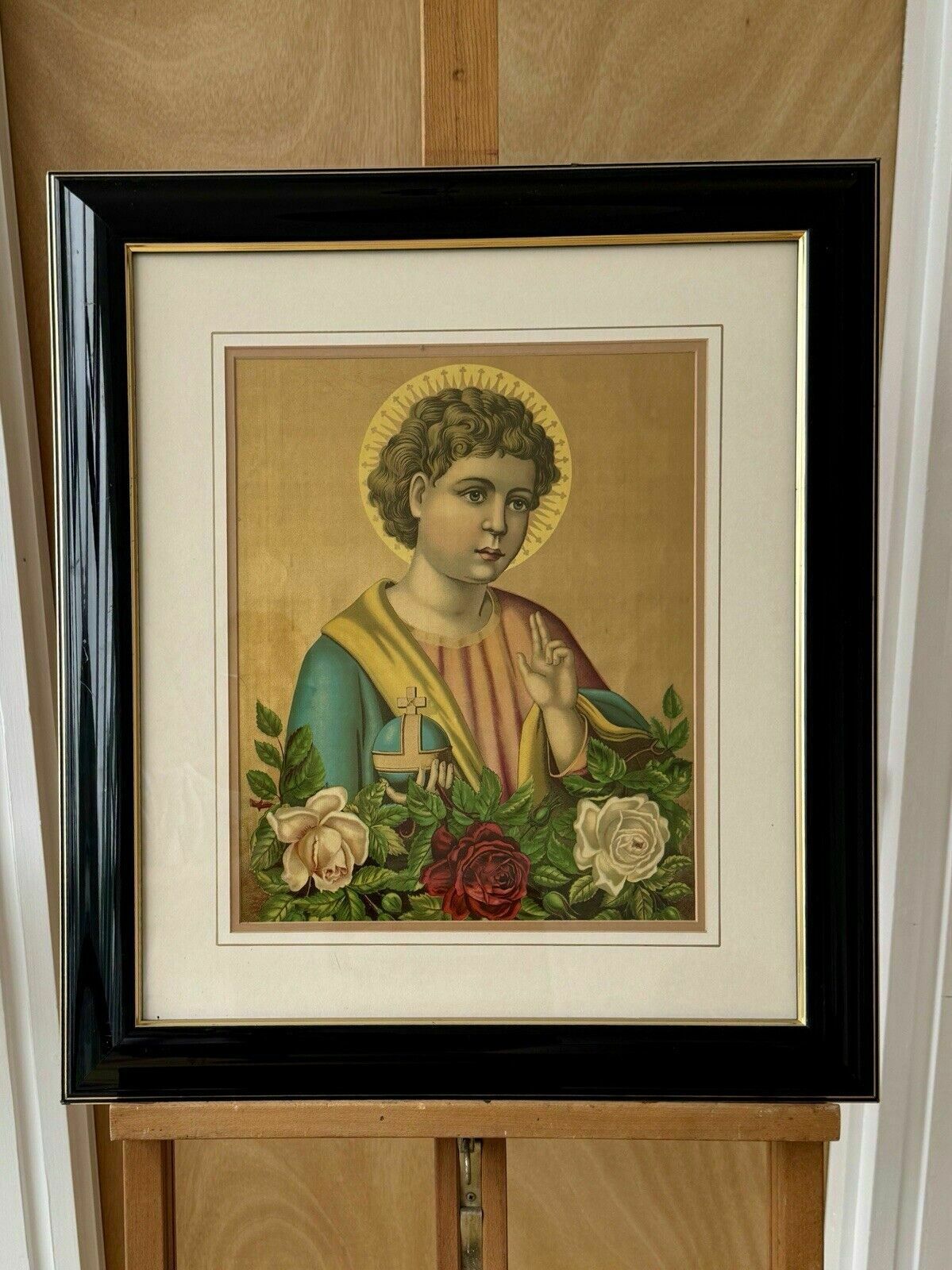 Antique German Chromolithograph The Savior Of The World 1860 Framed