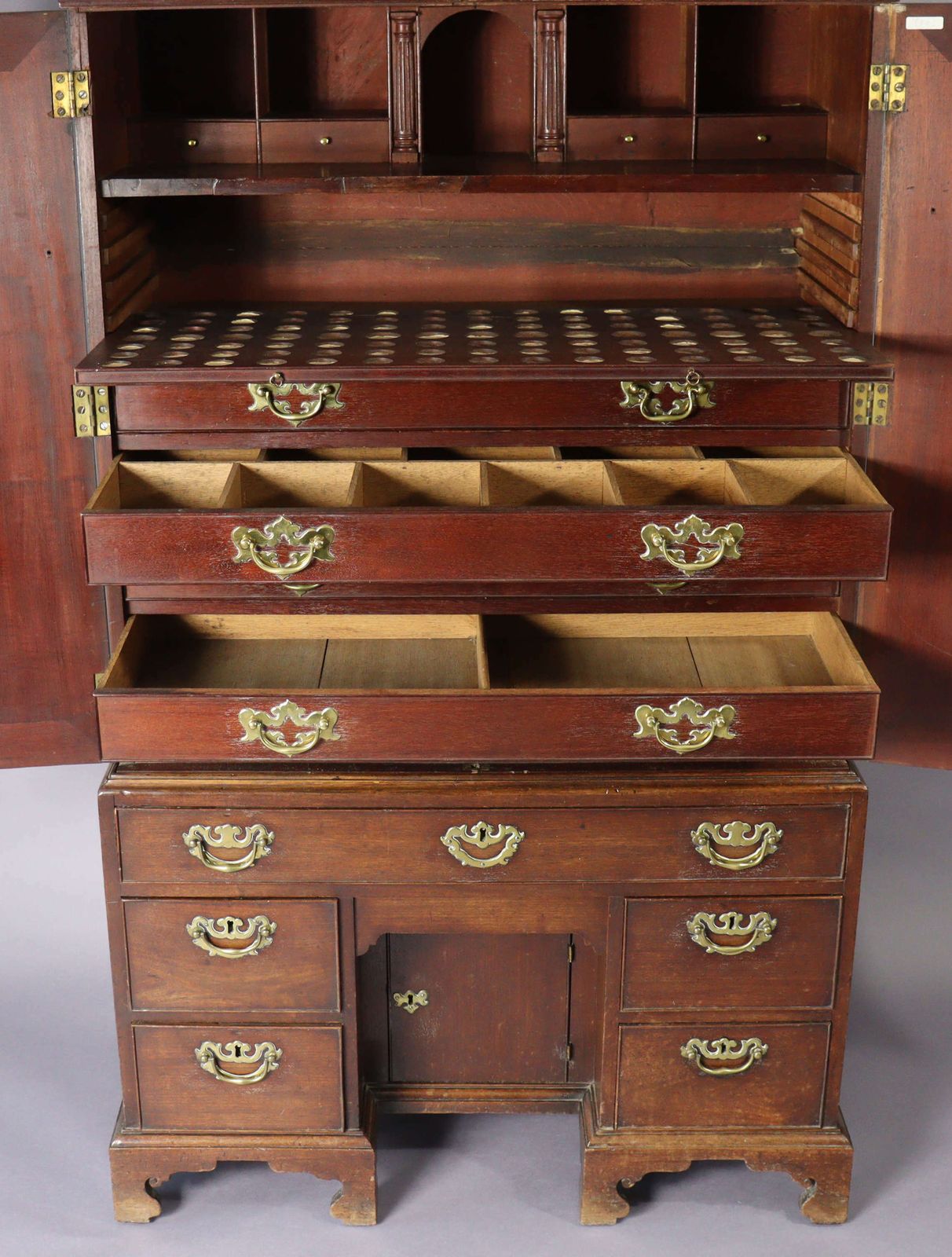 Remarkable George II Red Walnut Gentleman's Library Collectors Cabinet photo vinterior
