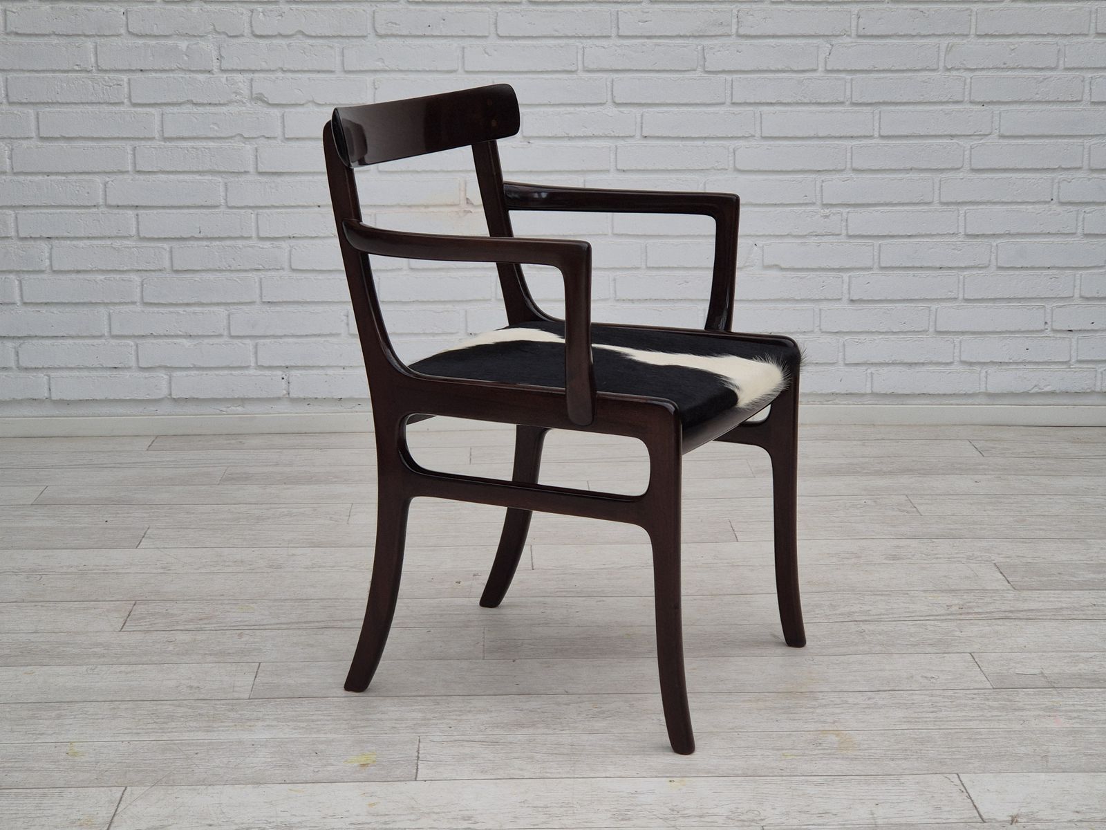 790.0 1960s, Danish Design By Ole Wanscher, Armchair, Mahogany Wood, Cowhide, Reupholstered. photo
