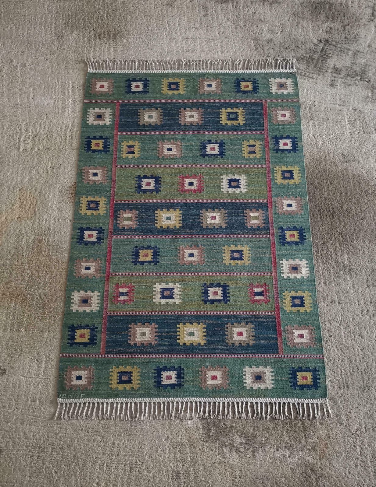 Rare "Grön äng" Carpet Designed By Märta Måås Fjetterström In 1928, Sweden. photo vintage