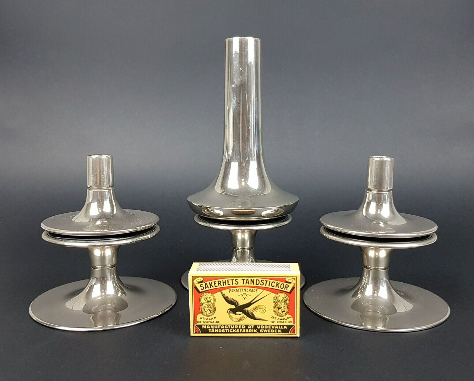 Set Of 3 Stackable Pedestal Candle Holders, Original 1950 60s, Designed By Caesar Stoffi For Fritz Nagel Bayerische Metall Fabrik Bmf. photo furniture