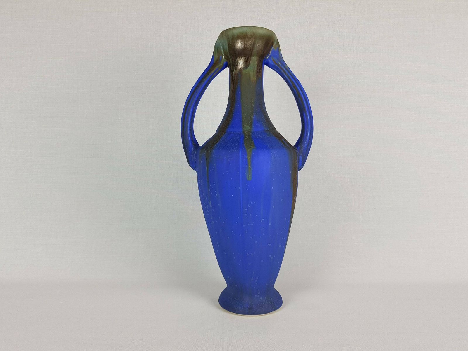 Large Art Deco Gilbert Méténier Double Handled "Gannat Blue" Vase 1920s  1930s