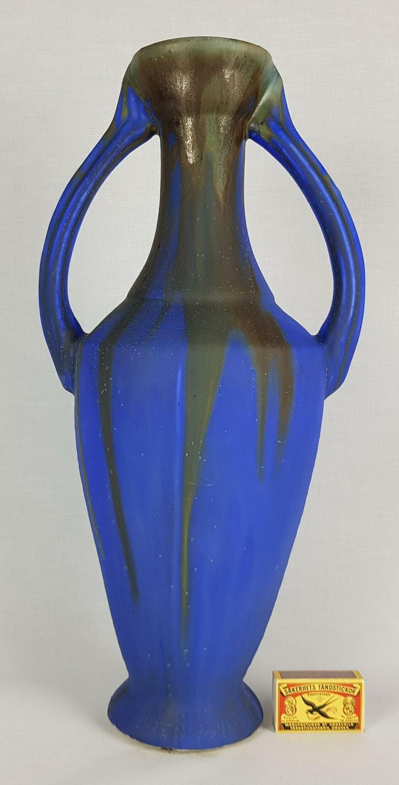 Large Art Deco Gilbert Méténier Double Handled "Gannat Blue" Vase 1920s  1930s photo furniture