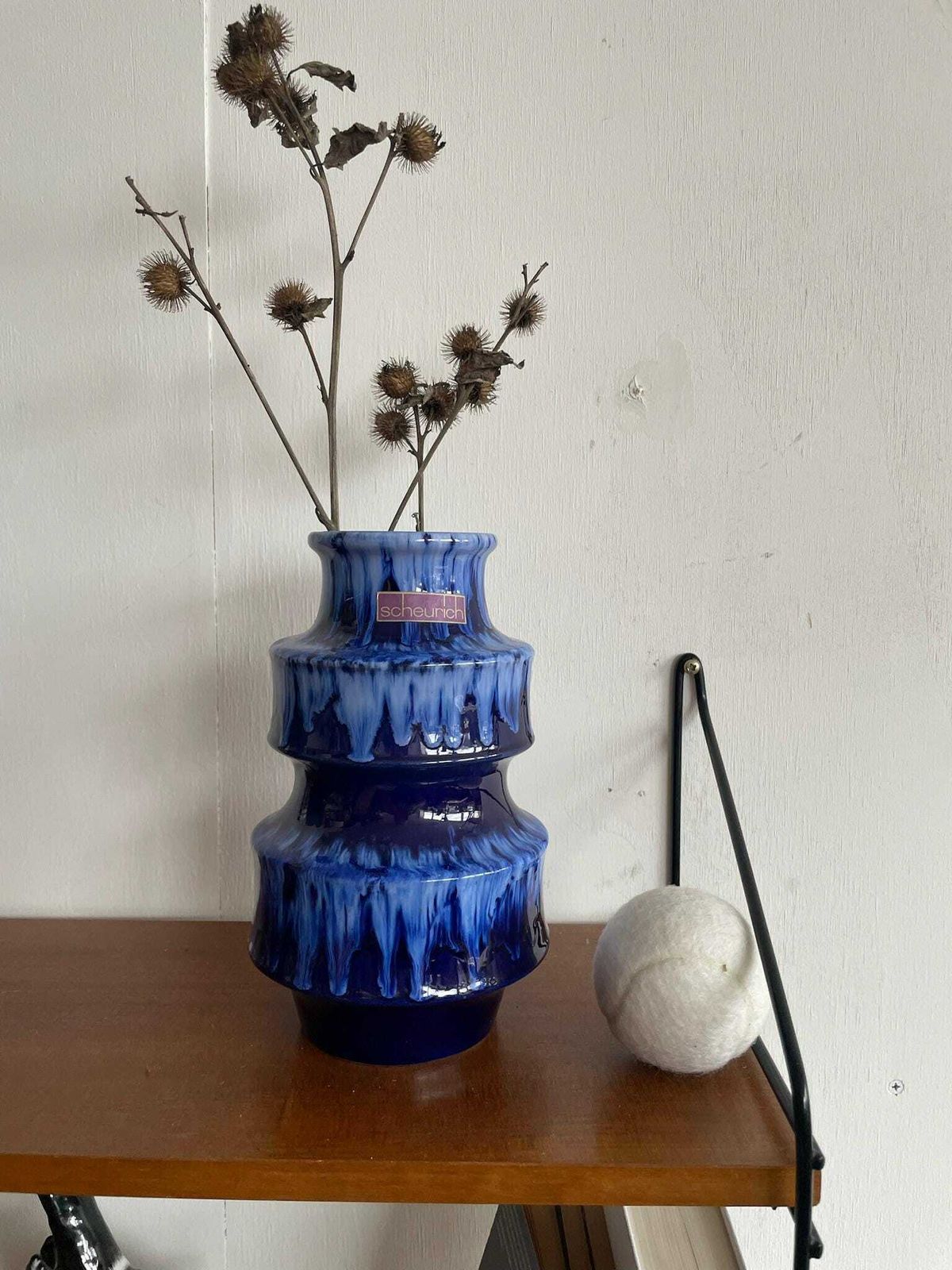 West German Scheurich Pagoda 267 20 Ink Blue Ceramic Vase 60s 70s photo furniture