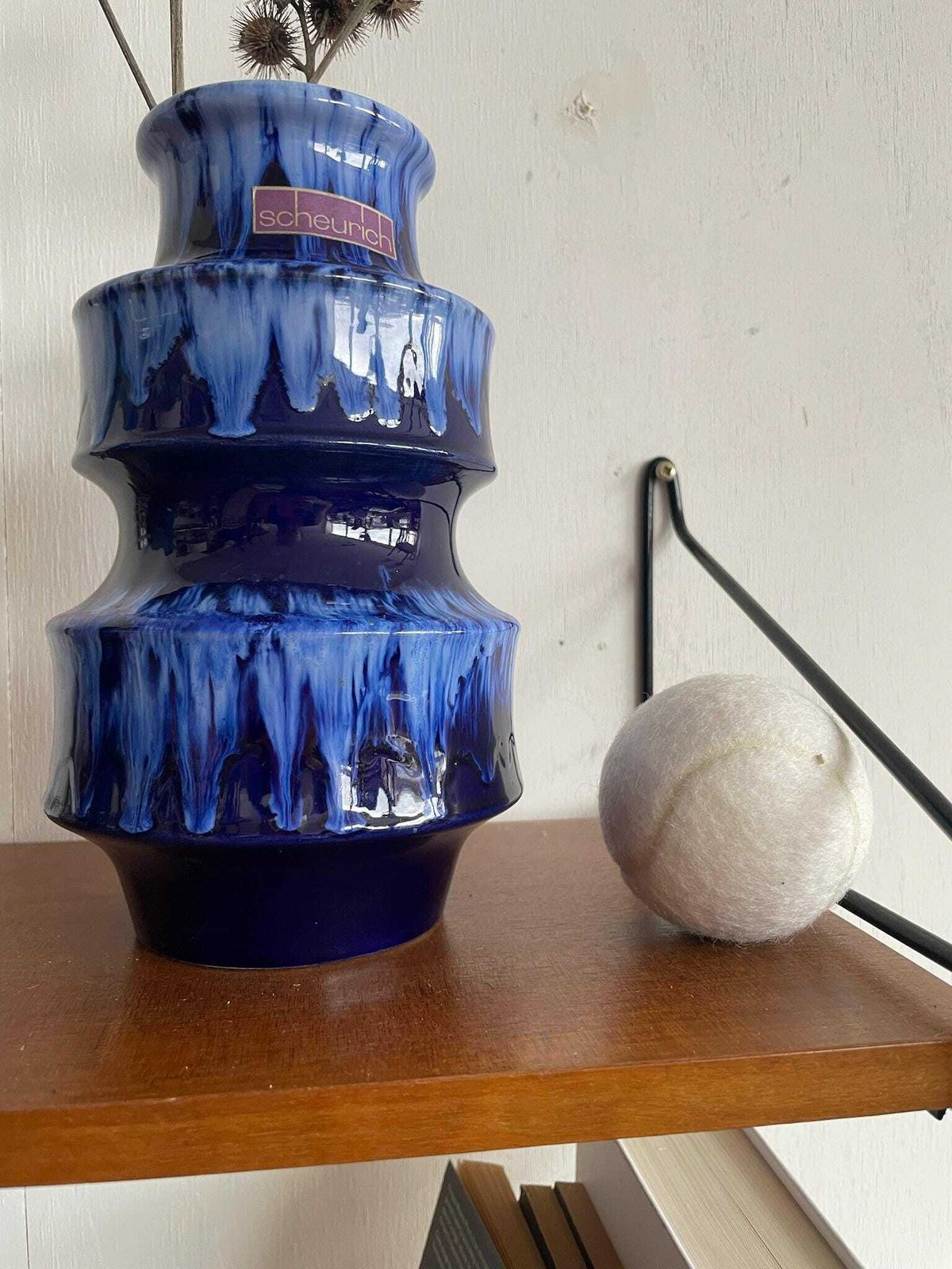 West German Scheurich Pagoda 267 20 Ink Blue Ceramic Vase 60s 70s photo vinterior