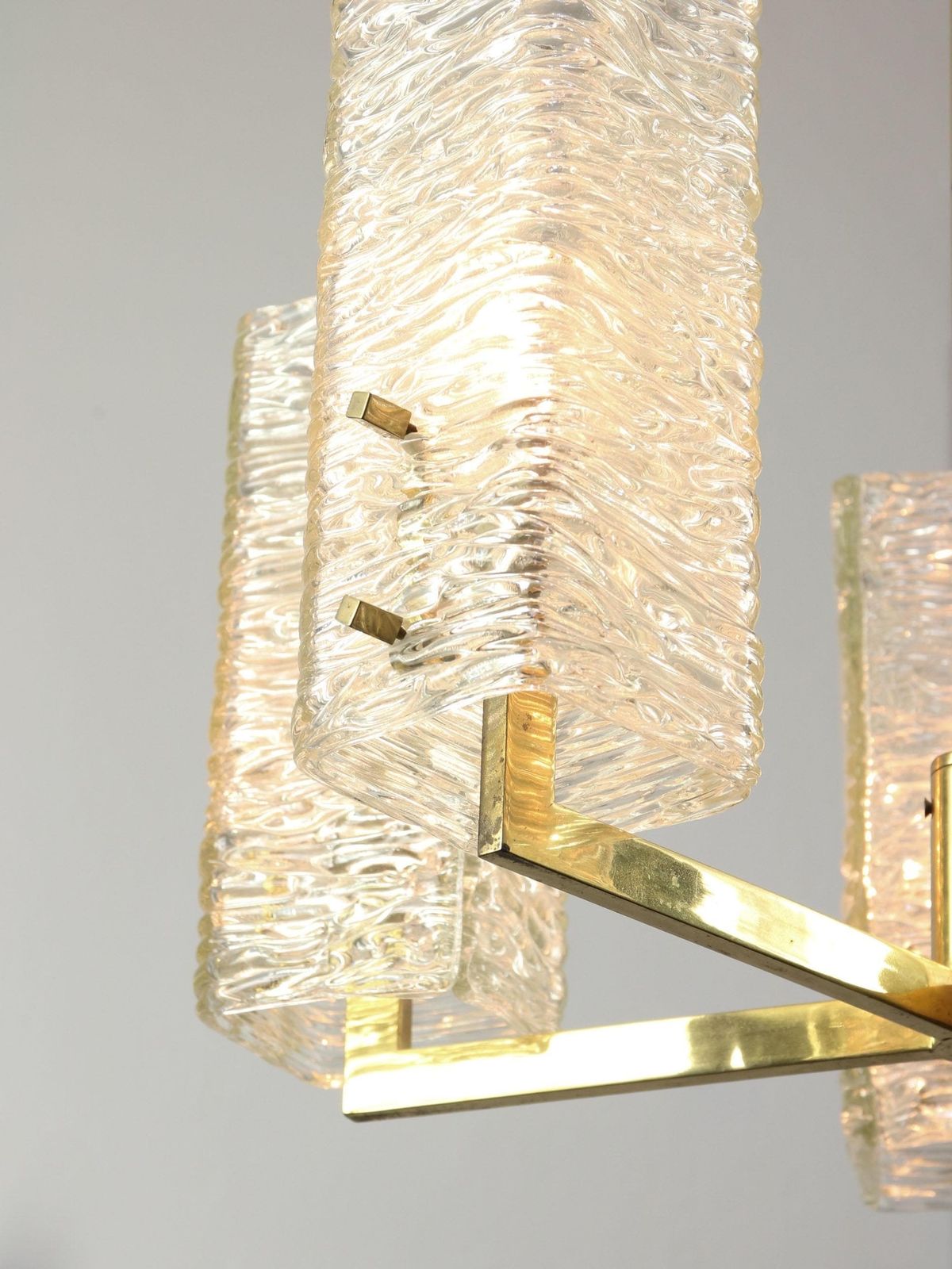 Vintage Chandelier By J.T. Kalmar / Vienna 1960s / Frosted Glass Blocks And Brass Base / Mid Century Pendant Light / Rare Home Lighting photo furniture
