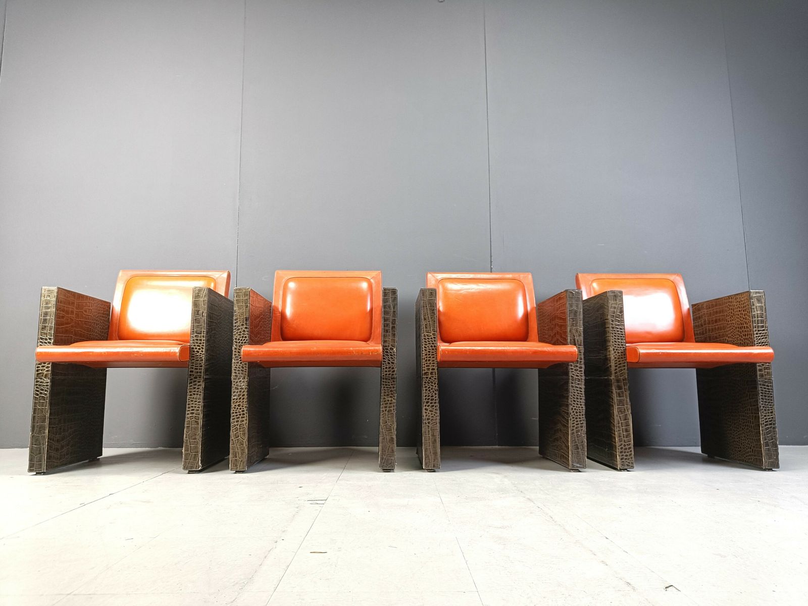 photo furniture Vintage French Armchairs In Leather By Maison Vandamme, 1970s