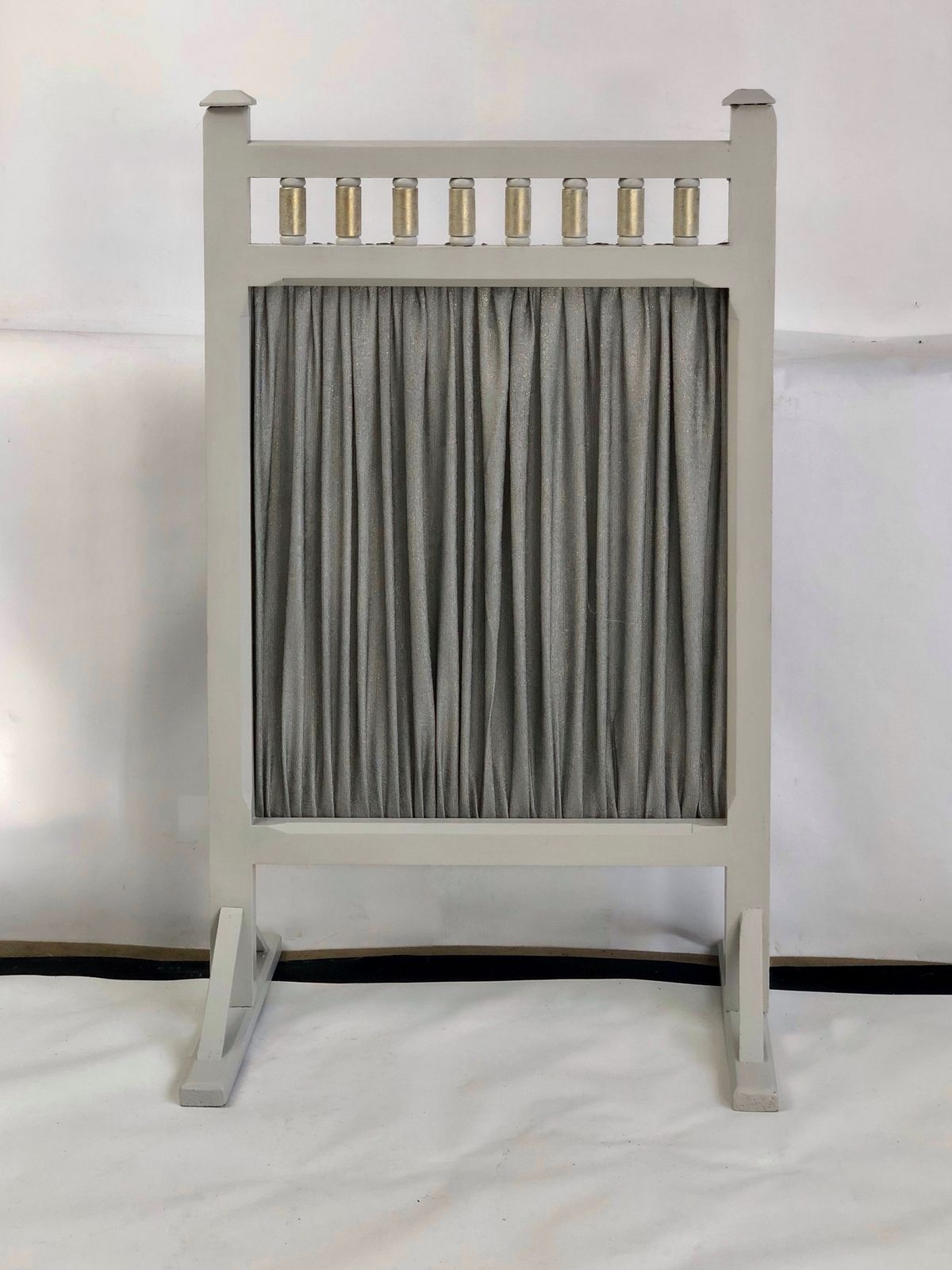 Upcycled Fireguard In Grey With Silver And Gold Fabric photo for sale