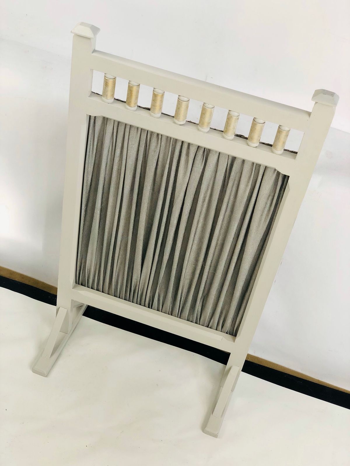 Upcycled Fireguard In Grey With Silver And Gold Fabric photo vintage