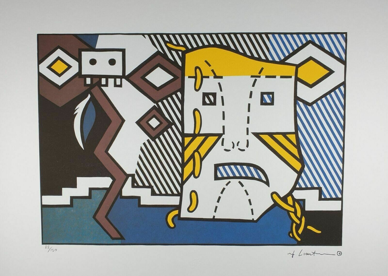 Roy Lichtenstein, American Indian Theme V, Plate Signed Lithograph photo Art