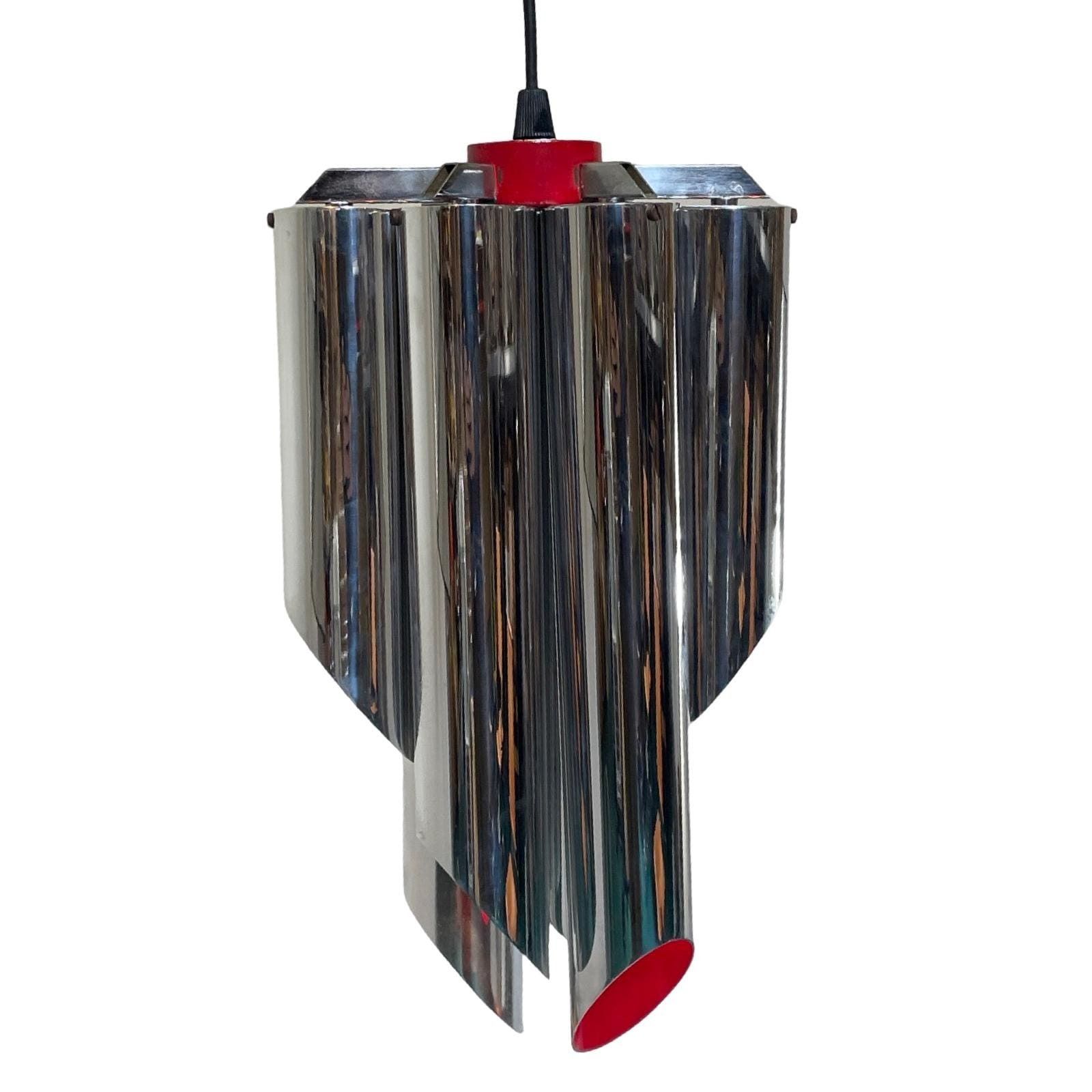 Space Age Design / Pop Art   Chromed And Red Inside   Hanging Pendant   Polished Tubes photo furniture