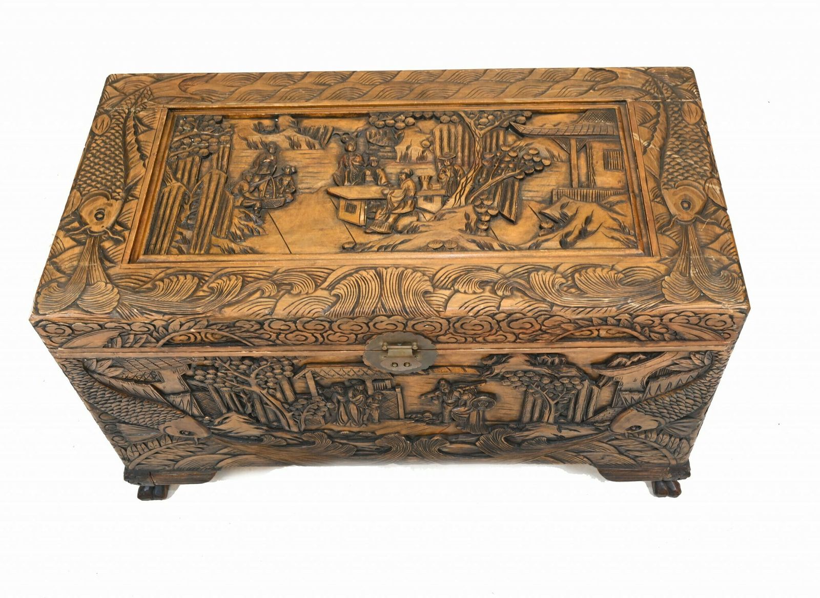 Chinese Luggage Chest Camphor Hand Carved Antique Box 1930 photo furniture
