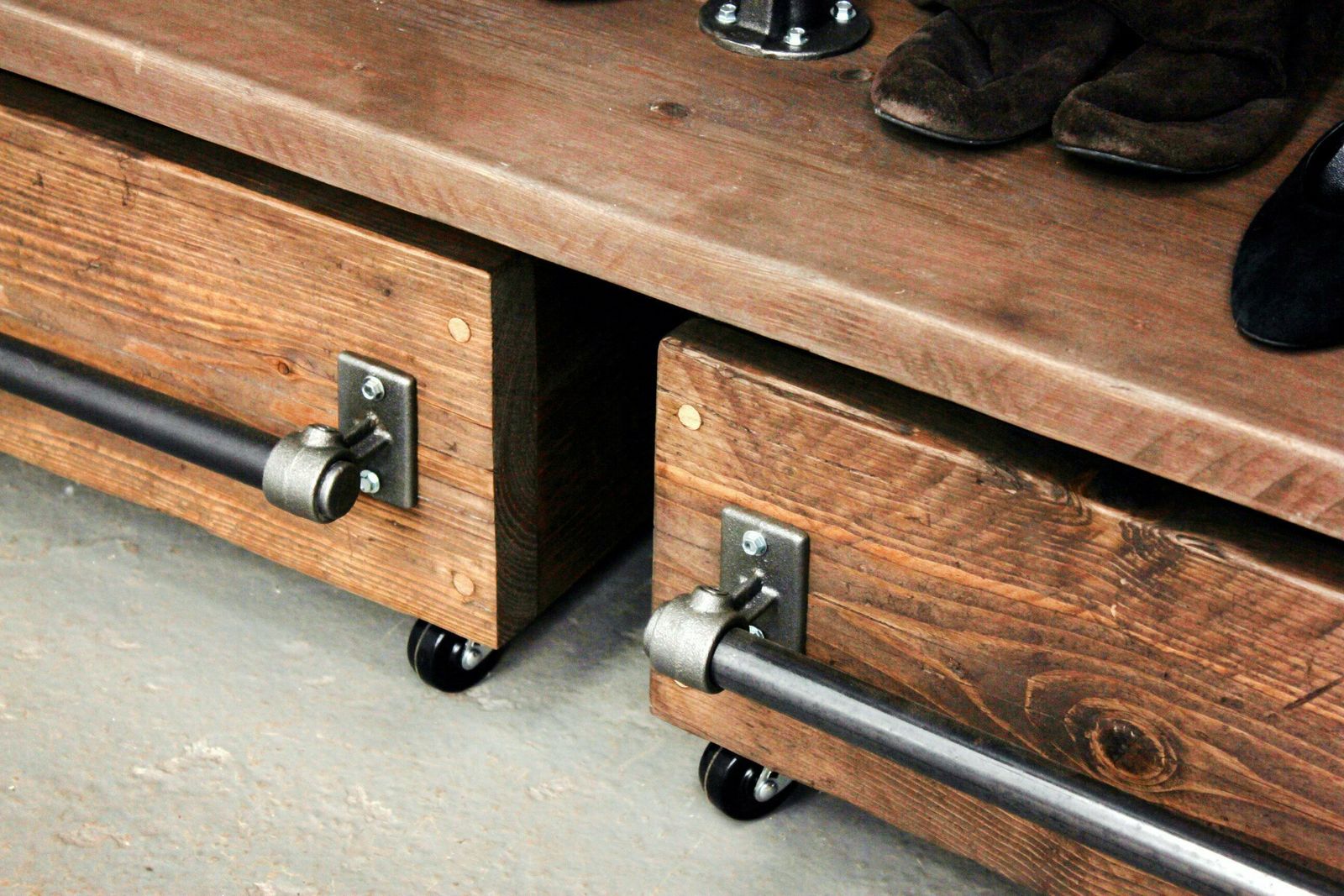 Max Industrial Reclaimed Scaffold Board And Dark Steel Pipe Clothes Hanging And Dressing Room Shelving Unit With Storage Drawers photo furniture