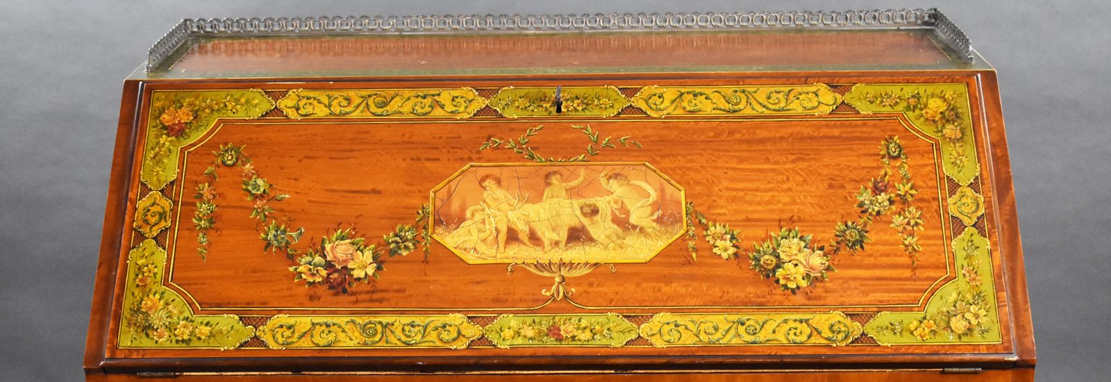 photo for sale Edwardian Hand Painted Satinwood Bureau