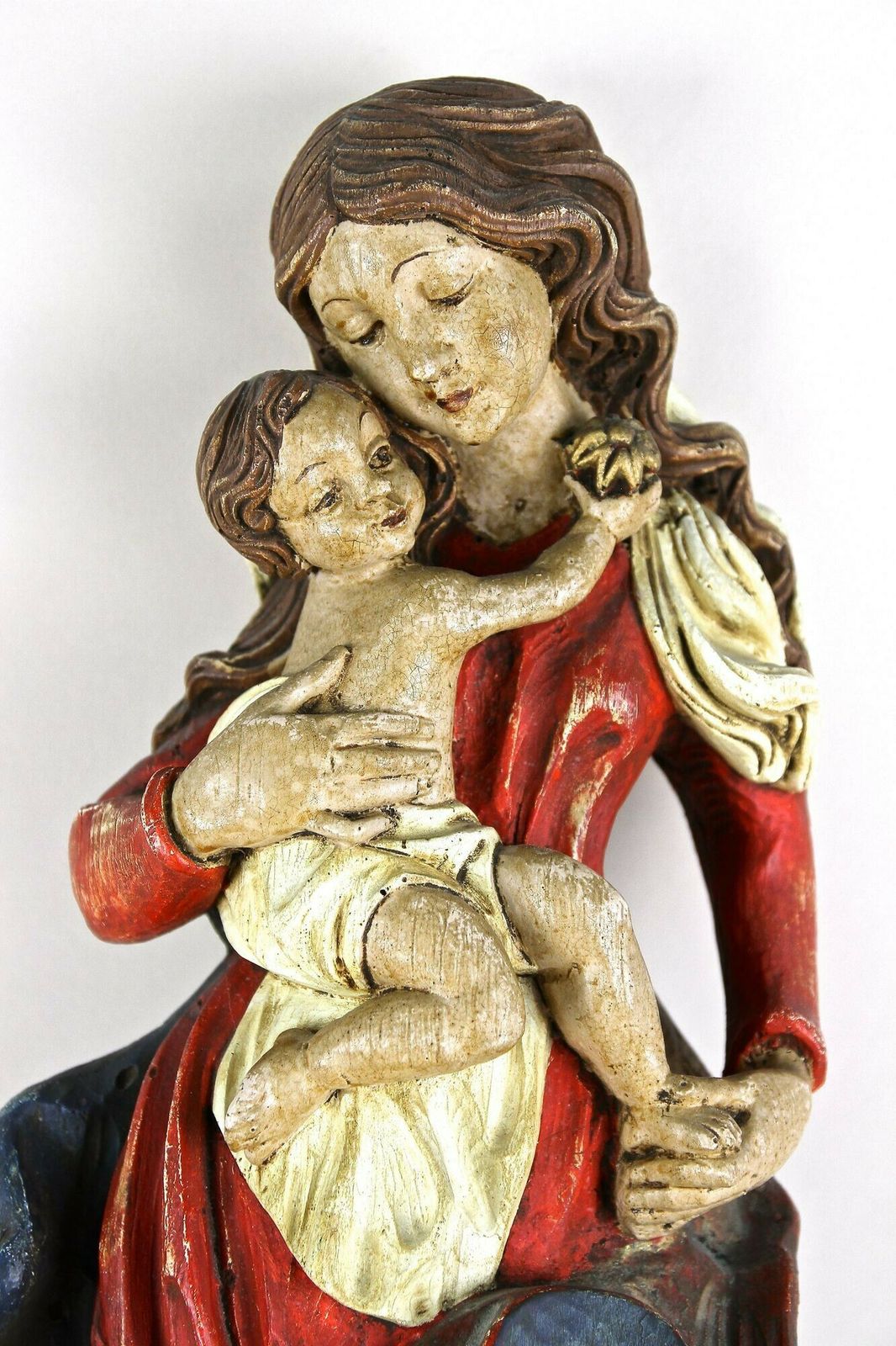 18th Century Polychrome Virgin & Child Wall Sculpture, Handcarved, At Ca. 1760 photo furniture