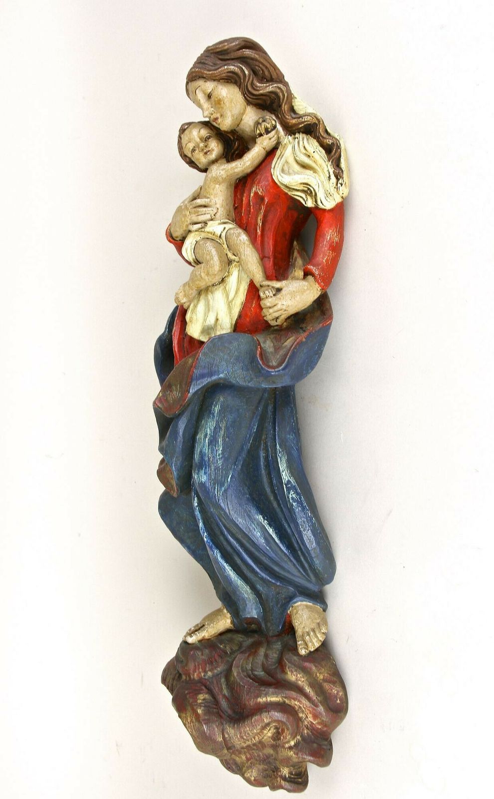 photo buy 18th Century Polychrome Virgin & Child Wall Sculpture, Handcarved, At Ca. 1760