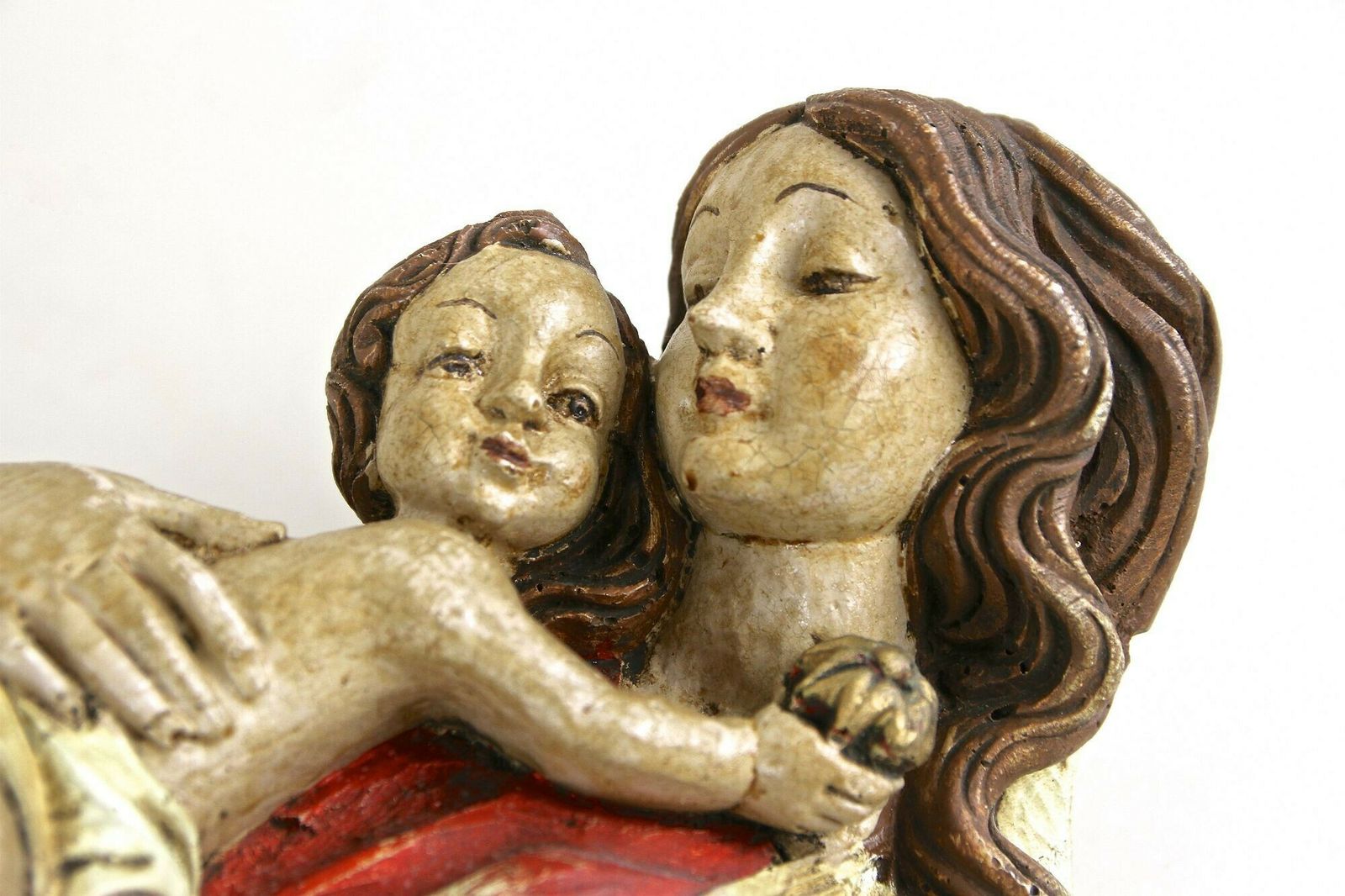 photo vintage 18th Century Polychrome Virgin & Child Wall Sculpture, Handcarved, At Ca. 1760