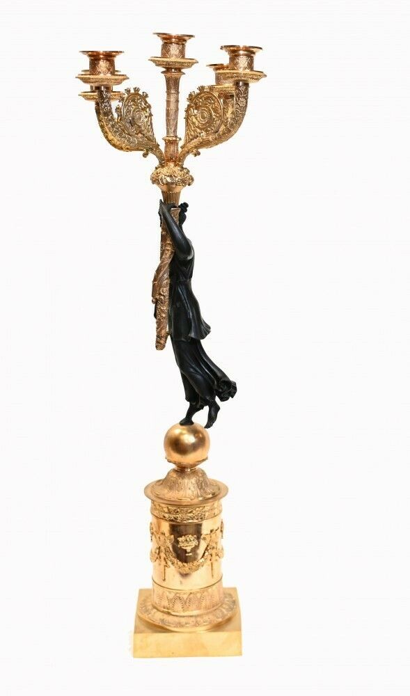 photo furniture Pair French Bronze Candelabras Maiden Regency Classical Gilt