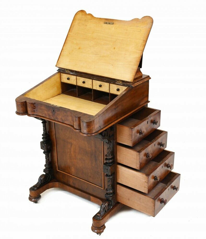Antique Davenport Desk Walnut Victorian Secretaire 1880 photo vintage
