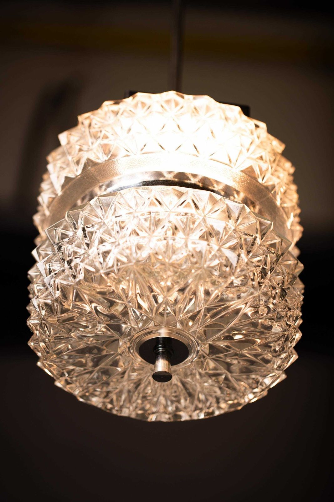 Vintage Crystal Glass Chandelier By Austrolux / 1960s Vienna Austria / Mid Century Pendant Light / Hanging Home Lighting photo for sale