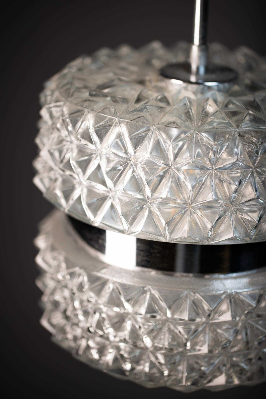 photo for sale Vintage Crystal Glass Chandelier By Austrolux / 1960s Vienna Austria / Mid Century Pendant Light / Hanging Home Lighting