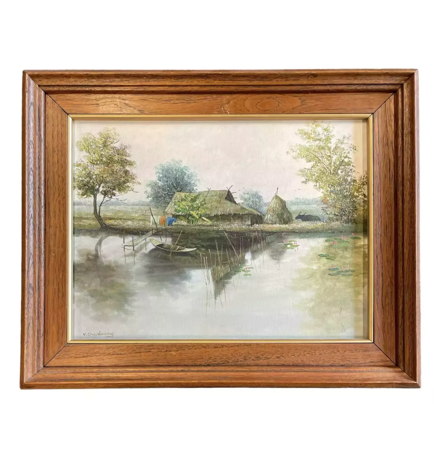 Village View Near The Water By V. Chaiduang (Thai Impressionism, Late 20th Century) photo for sale