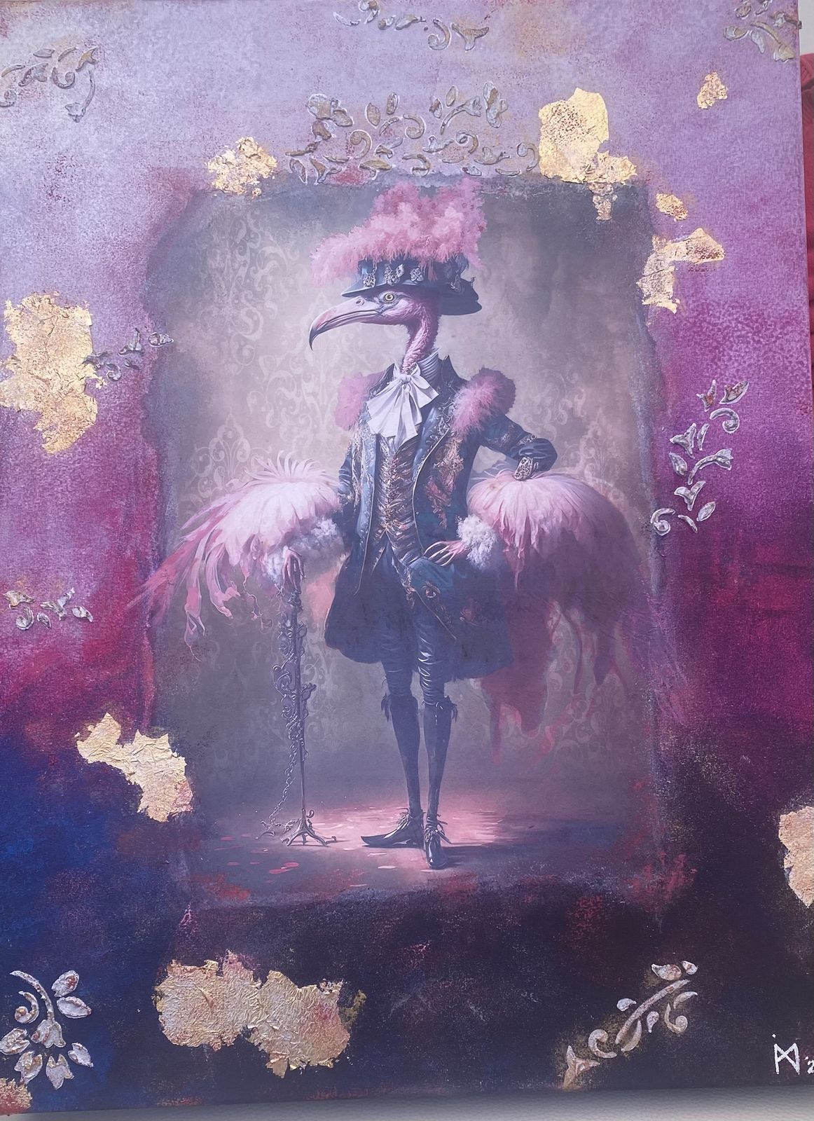 New   Steampunk Flamingo Enhances Decoupage Art photo furniture