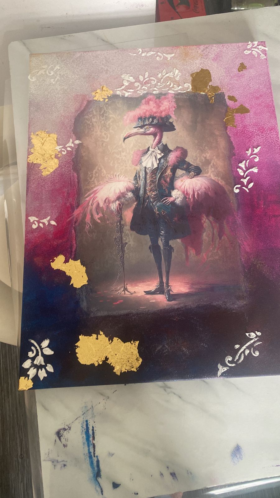 New   Steampunk Flamingo Enhances Decoupage Art photo for sale
