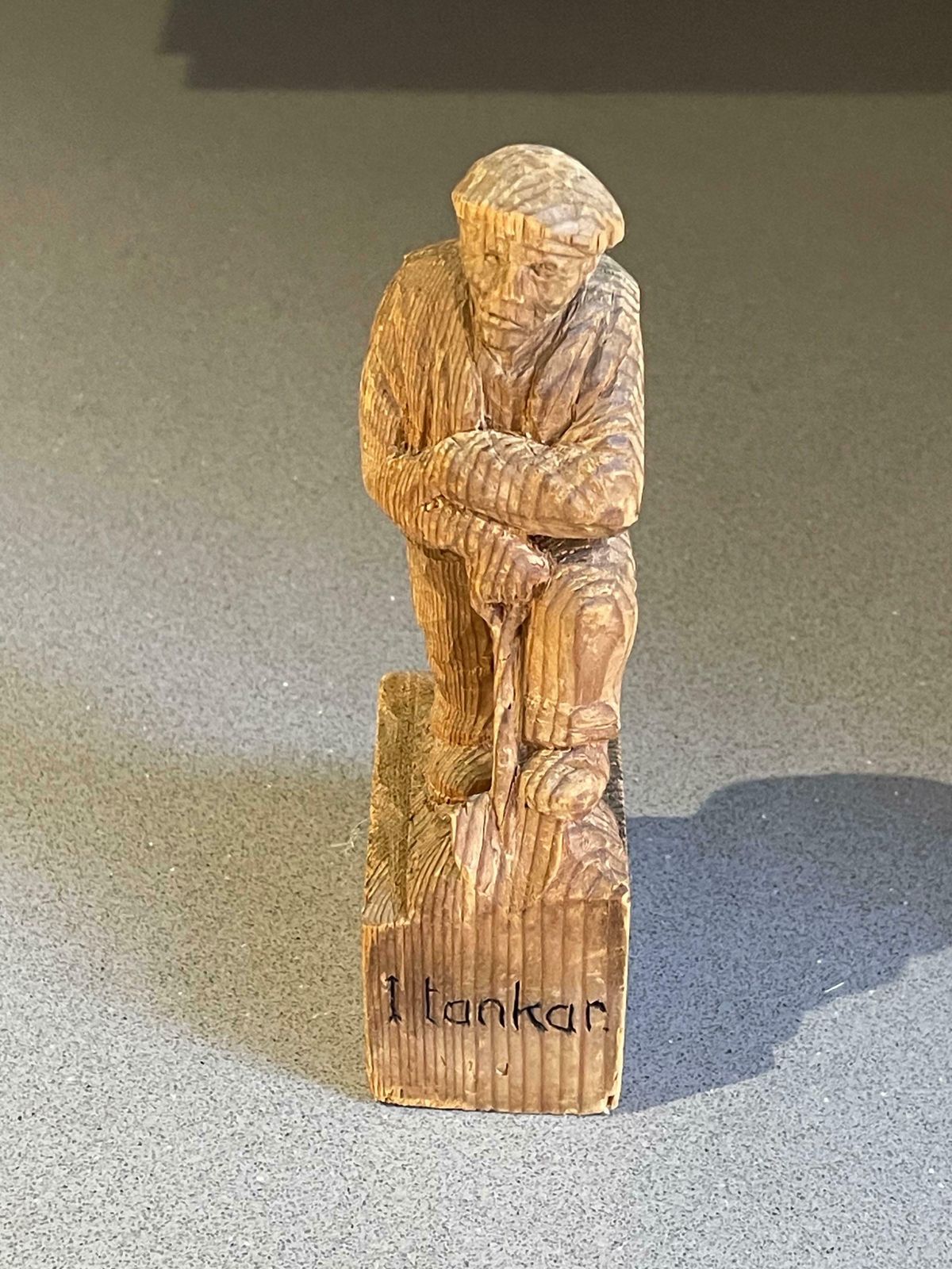 Wooden Carving Human Sculpture Antique Decorative Figurine Of A Thinking Man photo furniture