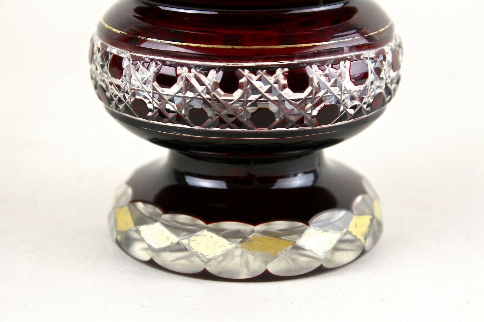 19th Century Biedermeier Ruby Red Overlay Glass Goblet, Gilt Parts, Cz Ca. 1840 photo for sale