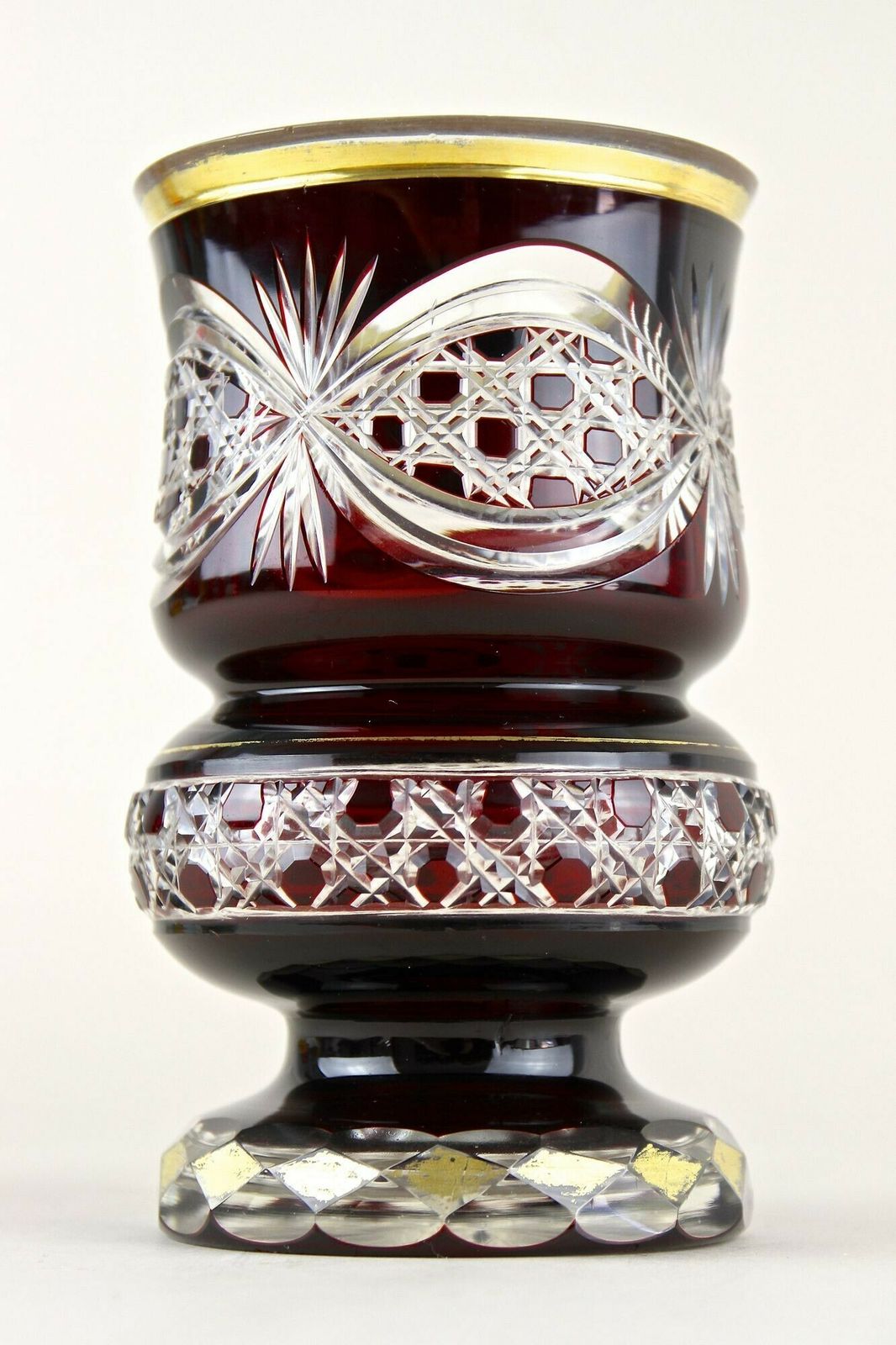 Home Decor 19th Century Biedermeier Ruby Red Overlay Glass Goblet, Gilt Parts, Cz Ca. 1840 photo