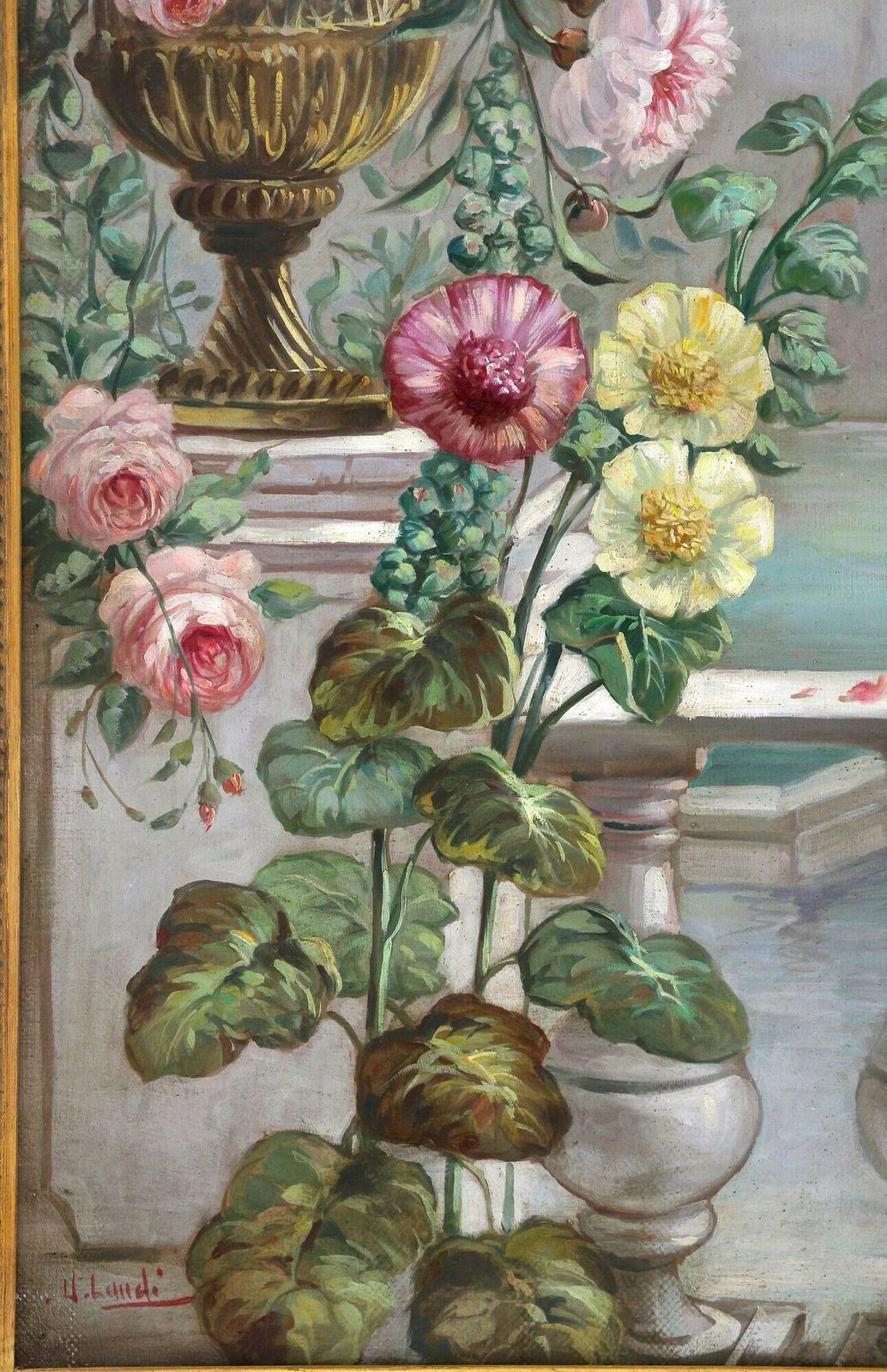 Pair Of Floral Still Life Oil Paintings, Signed V. Landi, Framed, It Ca. 1990 photo buy