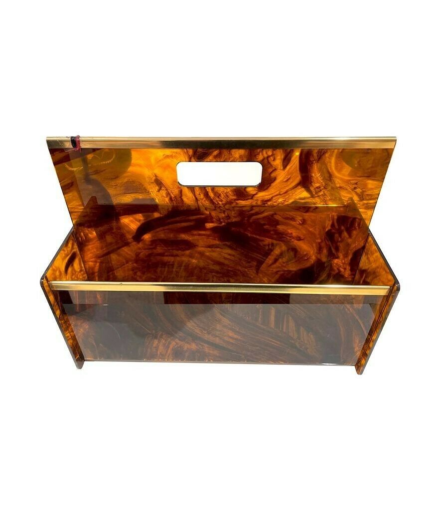 A French 1970s Faux Tortoiseshell And Brass Magazine Rack By Mercier Freres photo for sale