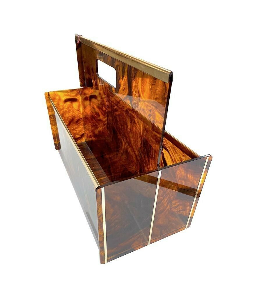 A French 1970s Faux Tortoiseshell And Brass Magazine Rack By Mercier Freres photo vinterior