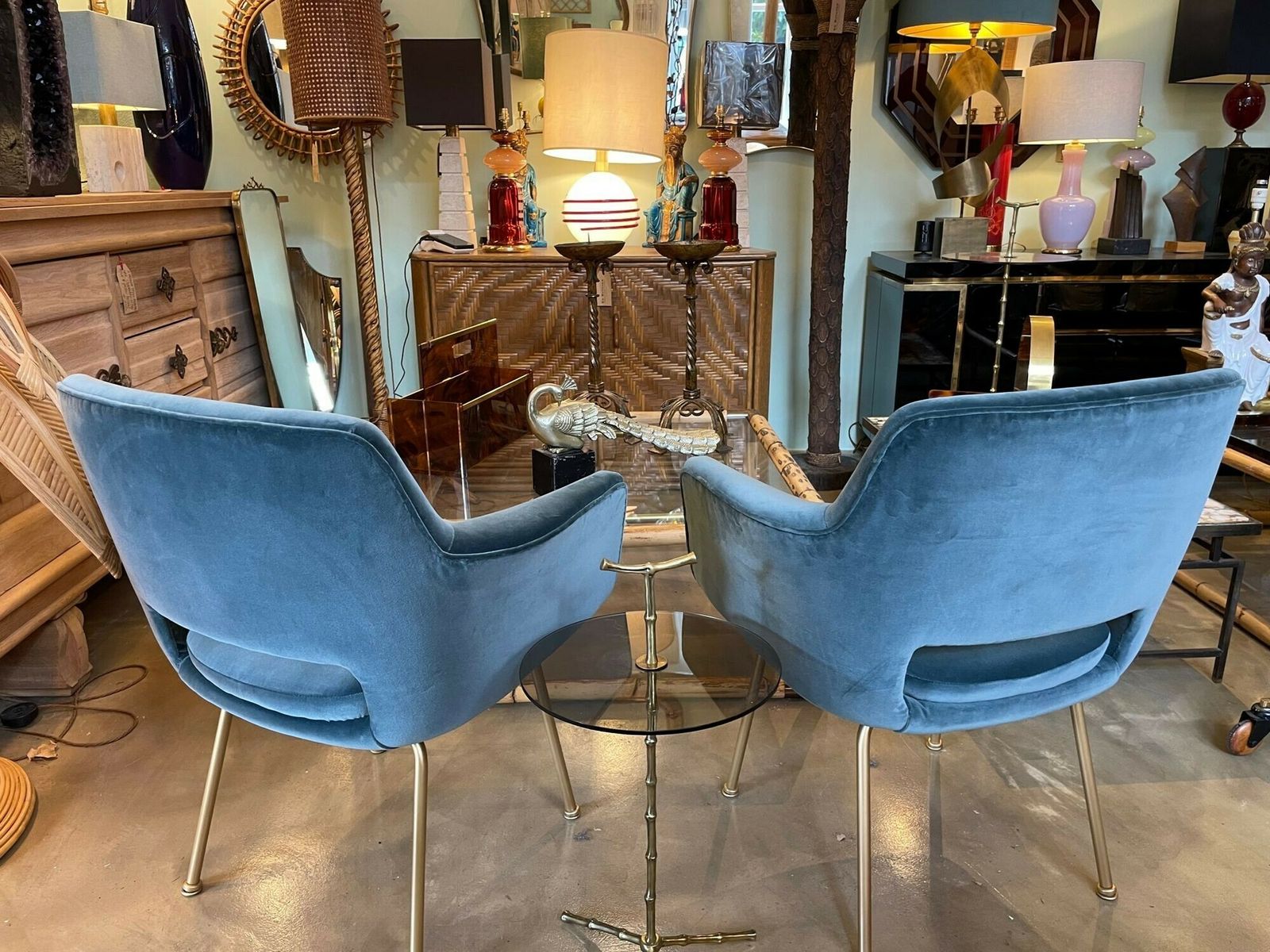 A Set Of Four Italian 1970s Chairs With Gilt Metal Legs In Blue Velvet Fabric photo 4150.0