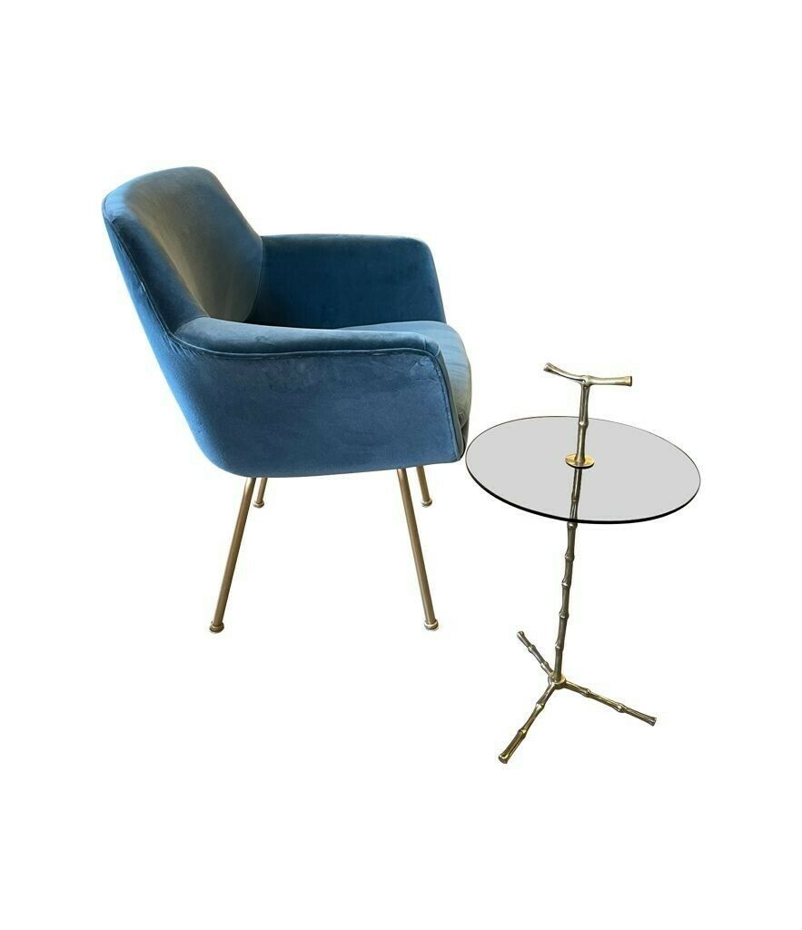 A Set Of Four Italian 1970s Chairs With Gilt Metal Legs In Blue Velvet Fabric photo buy
