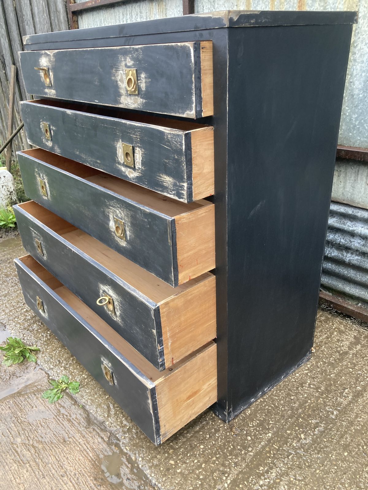 Edwardian Ebonised Campaign Style Chest Of Drawers photo buy