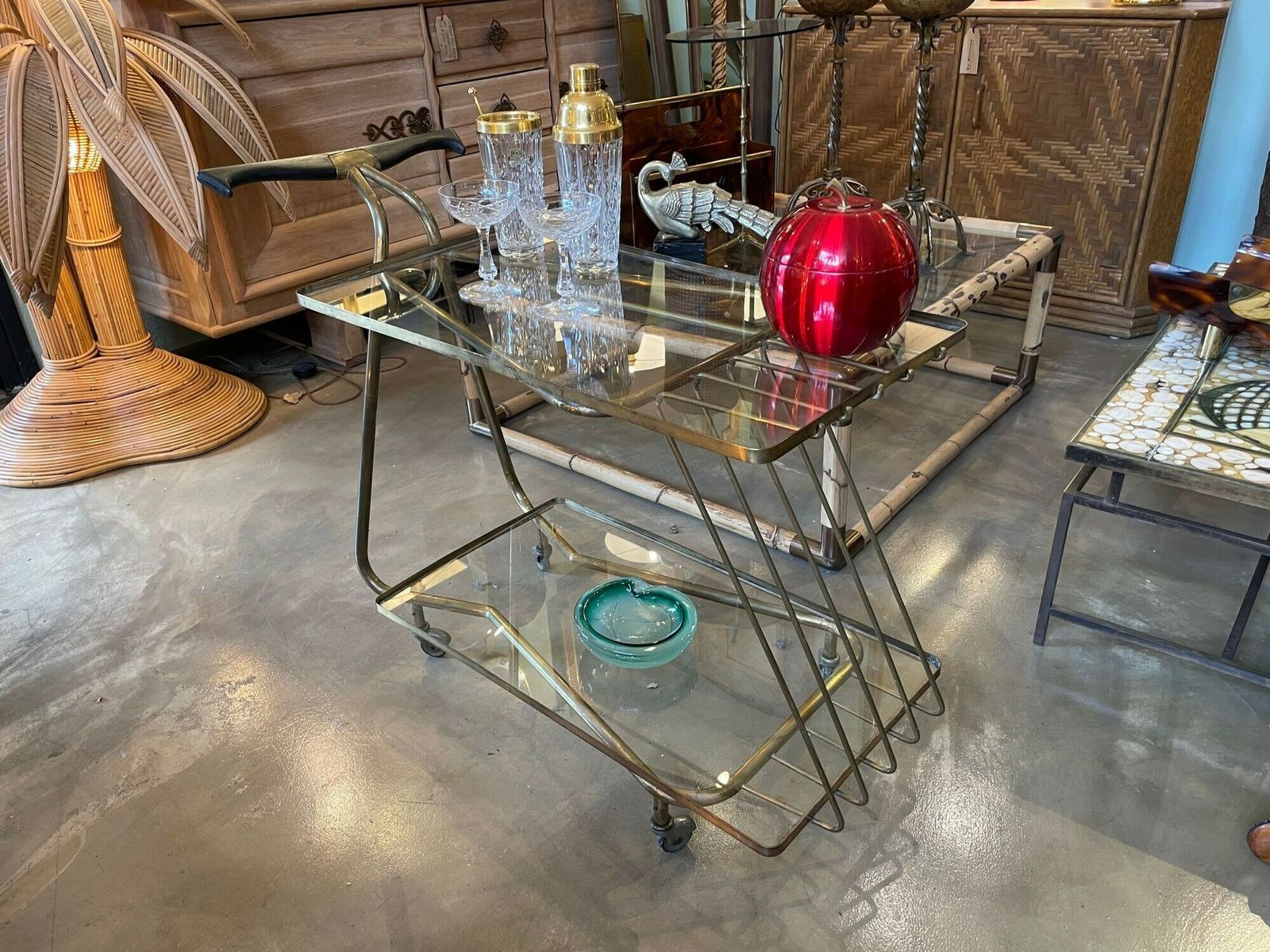 An Unusual Designed Italian 1950s Brass Bar Trolley photo furniture