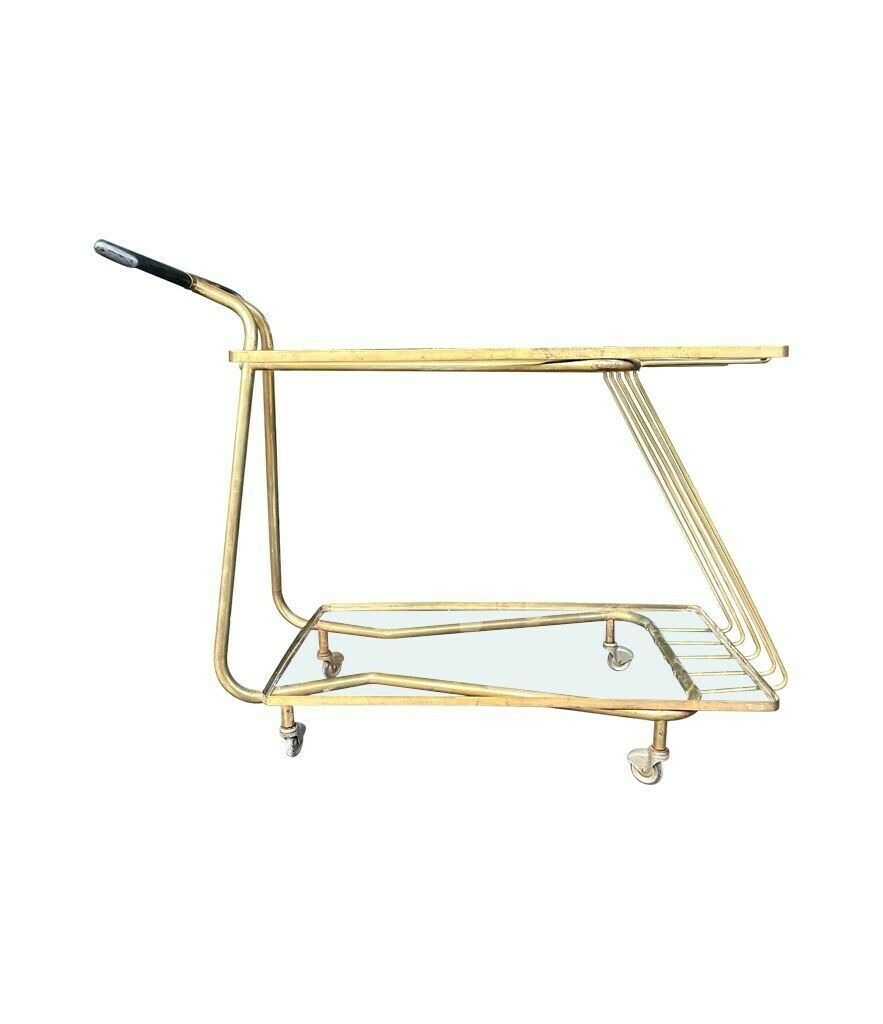 photo vintage An Unusual Designed Italian 1950s Brass Bar Trolley