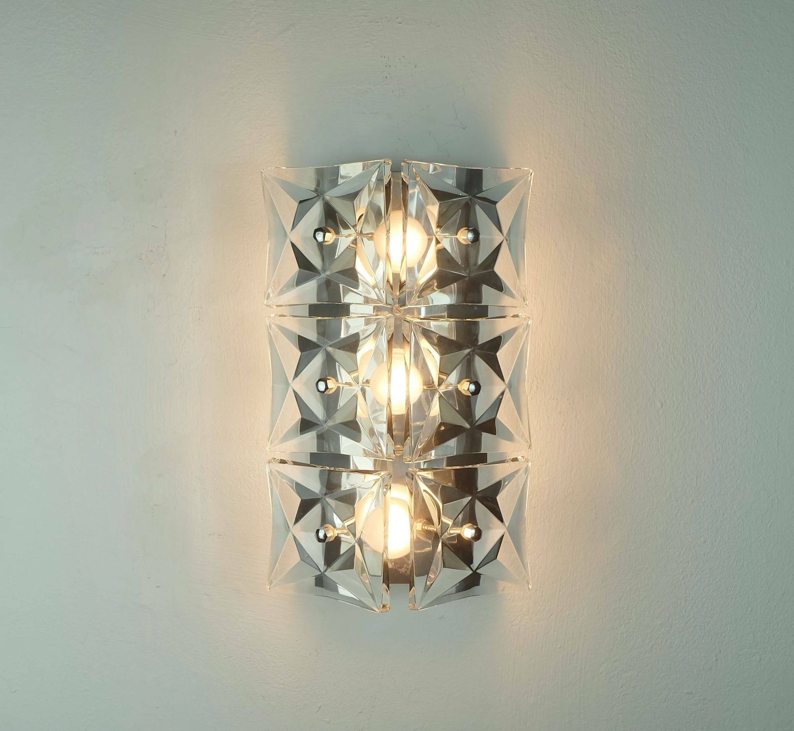 Kinkeldey Mid Century Sconce Crystal Glass And Chrome 6 Glass Prisms 1960s photo Lighting