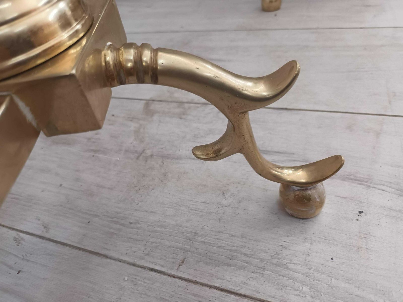 photo for sale Antique Victorian Solid Brass Pair Fire Dogs Andiron Very Large Ball Top Chenets Rare