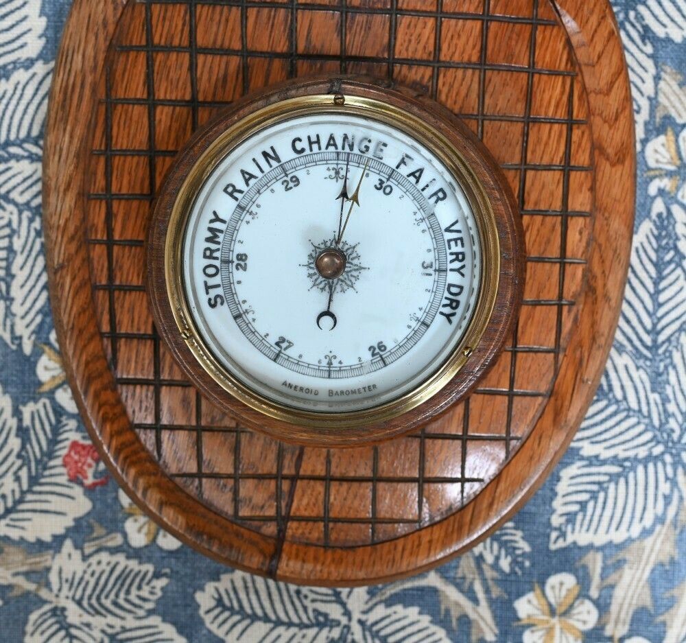 Antique Barometer Tennis Racquet Club Aneroid 1930 photo for sale