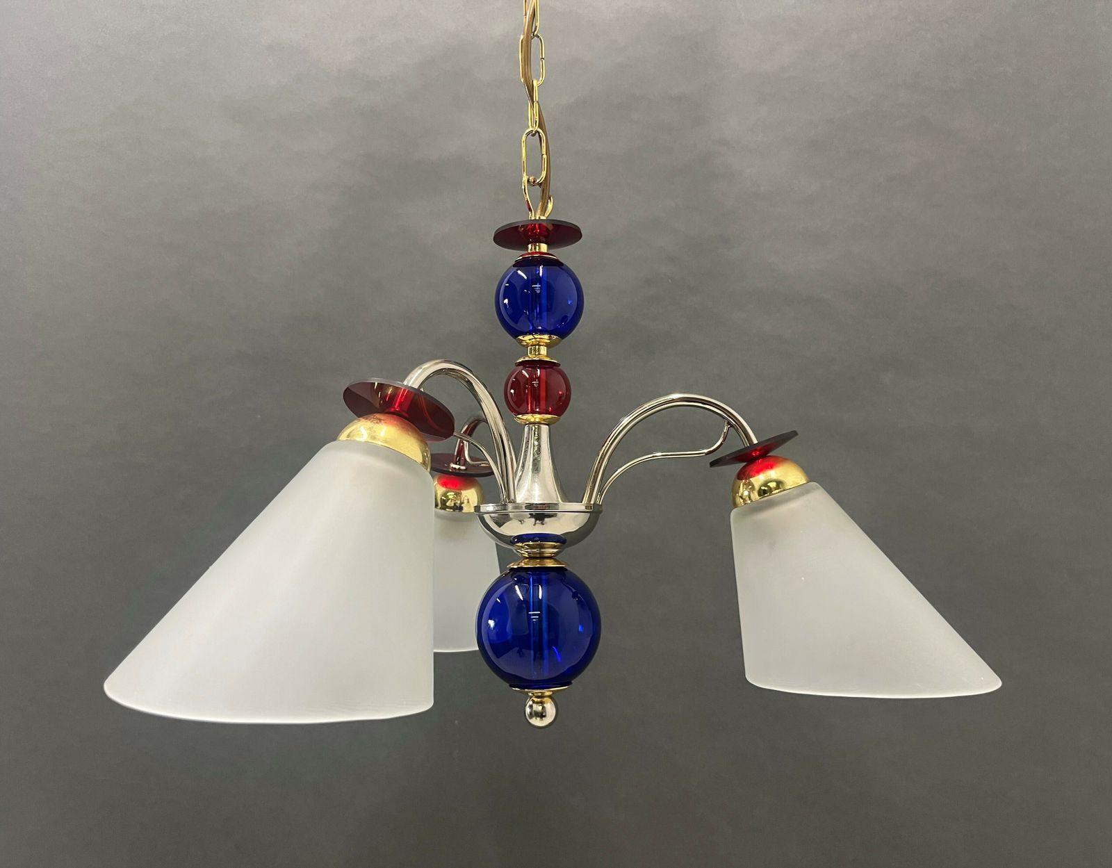 Vintage Pendant Lamp Of Glass And Chrome/Murano Style Lamp