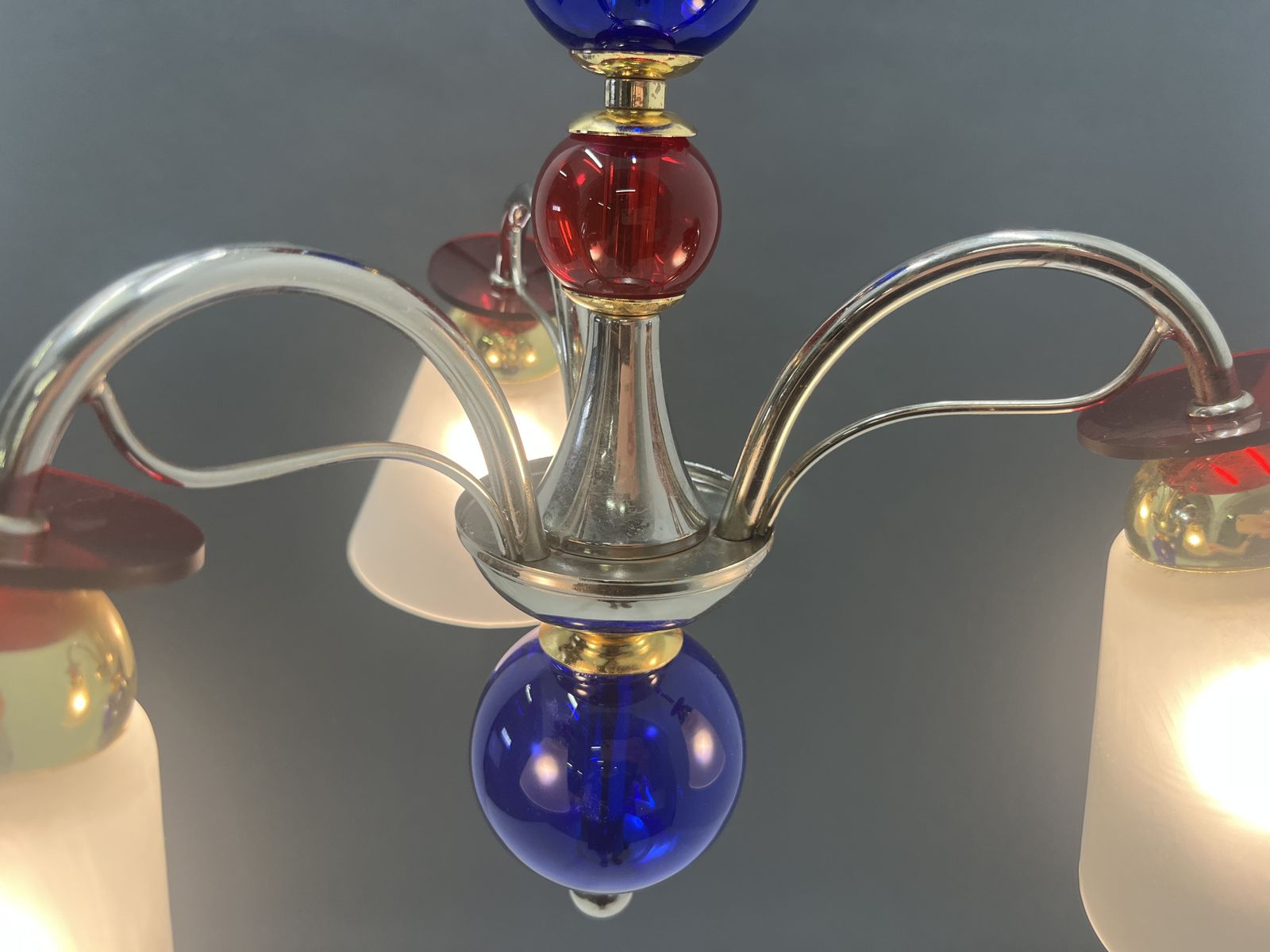 Vintage Pendant Lamp Of Glass And Chrome/Murano Style Lamp photo vinterior