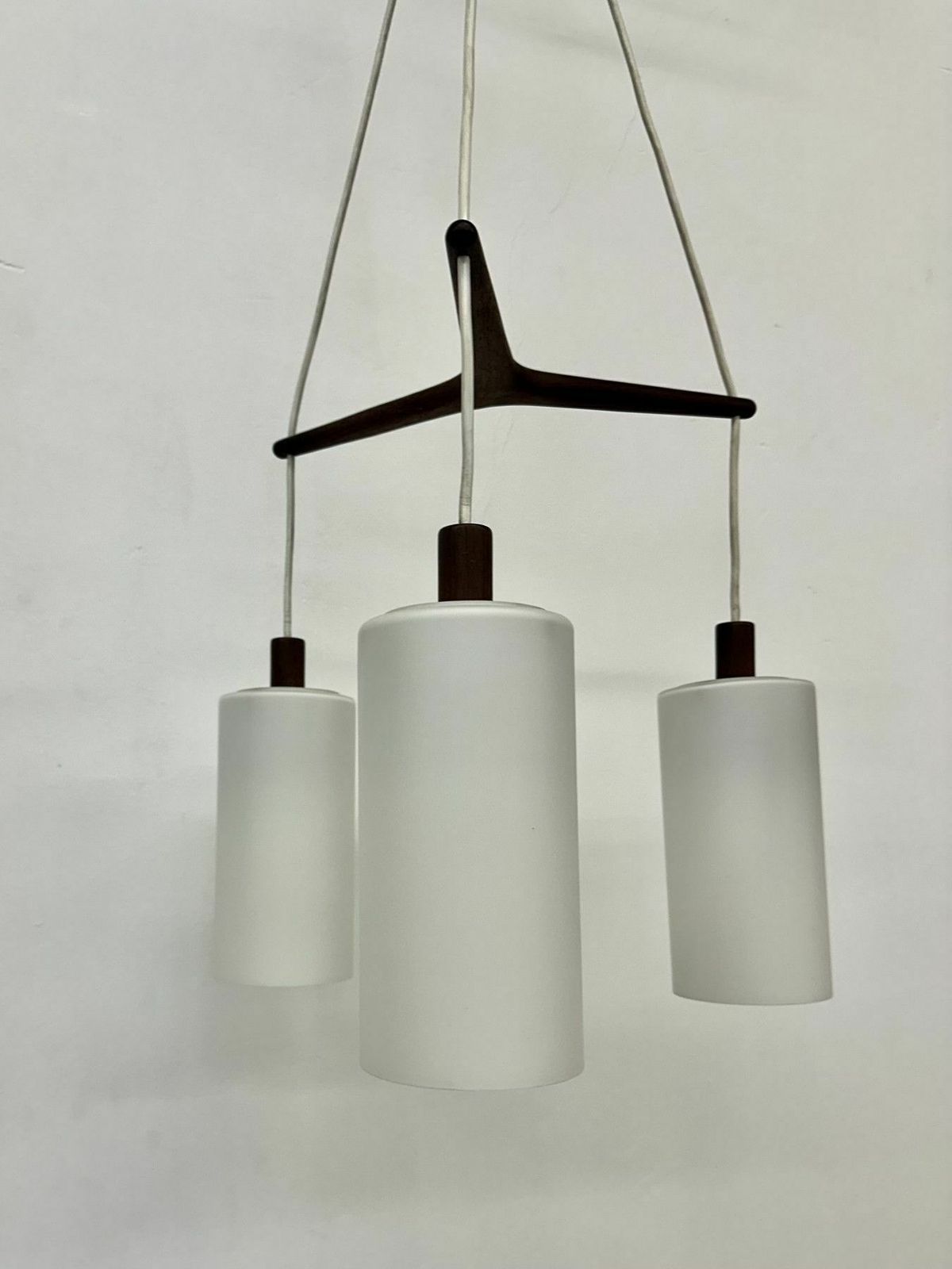 Mid Century Design Pendant Lamp Teak And Opaline Glass , 1970s photo 707.0