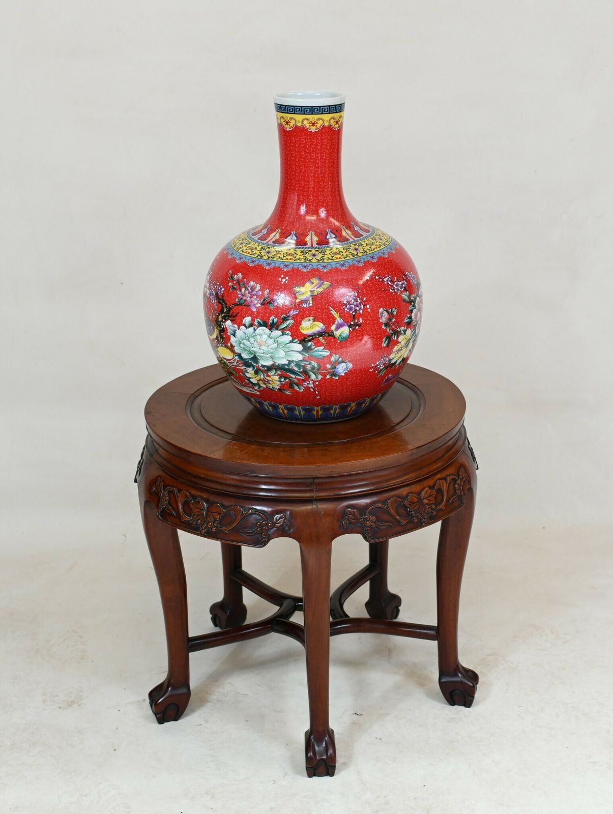 Chinese Hardwood Pedestal Stand Side Table Carved 1860