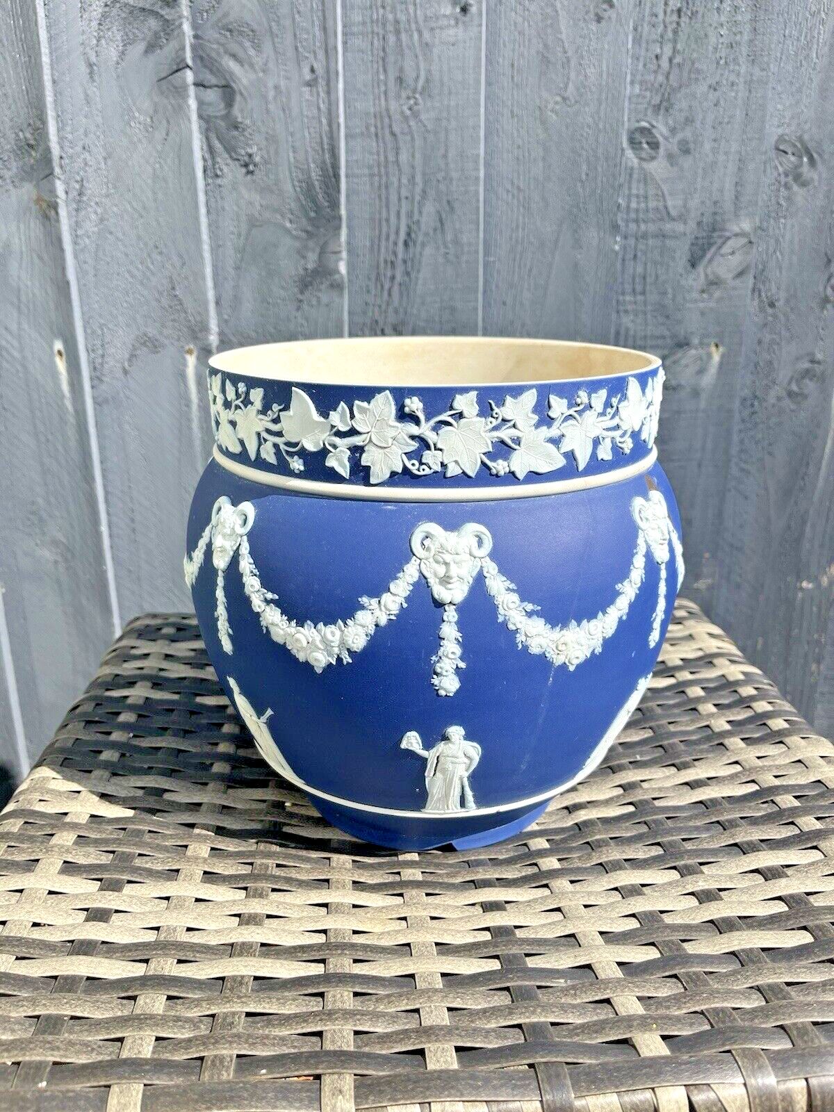 Large Antique 19th C Wedgwood Cobalt Blue Jasperware Jardiniere Plant Pot Af photo Home Decor